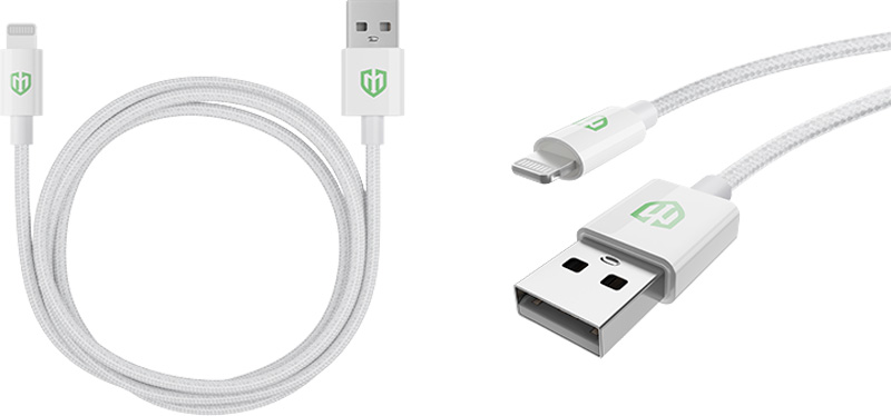 MONK pletený nylonový kabel USB-A na Lightning 1m 2,4 A White_1